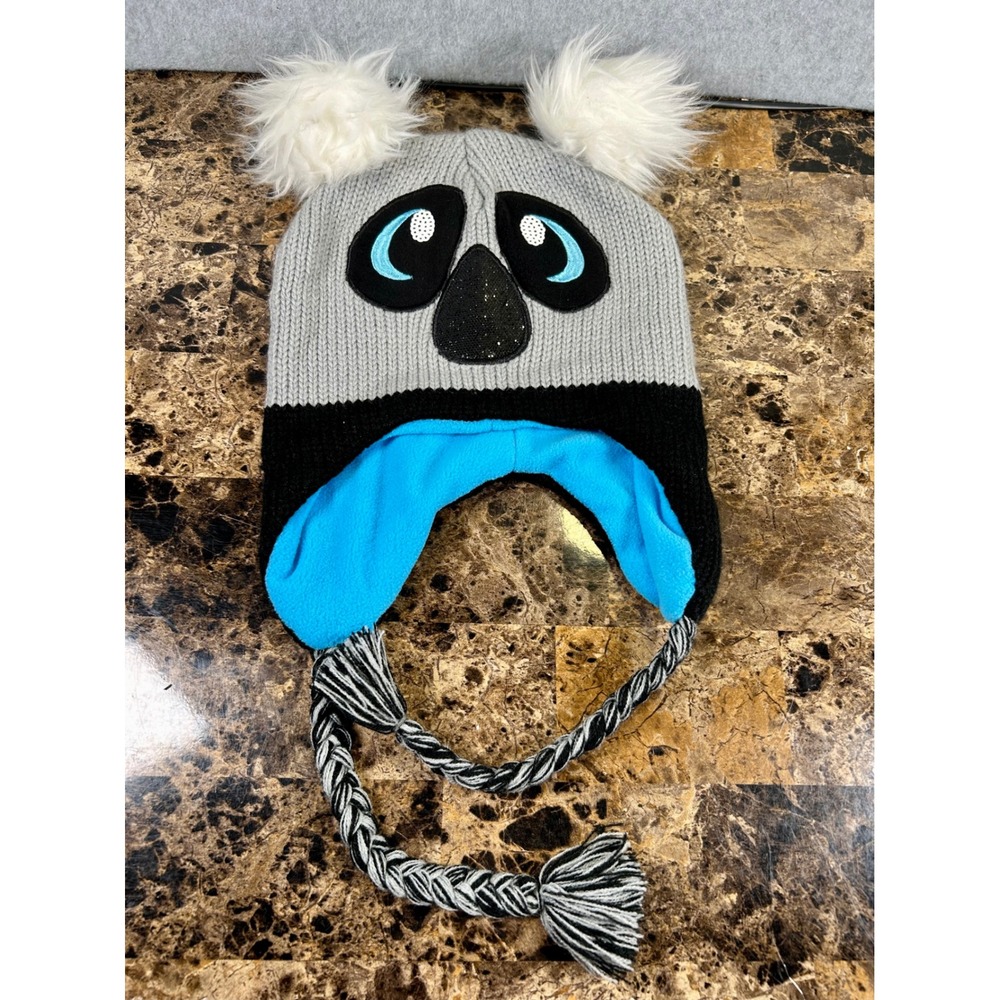 Joe Boxer Koala Bear Beanie Peruvian Earflap Fleece Lined Gray Blue Adult OSFM